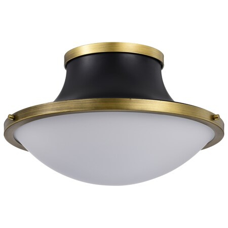 Nuvo Lafayette 1-Light Flush 18 in. Matte Black/Natural Brass White Opal Glass 60/7906